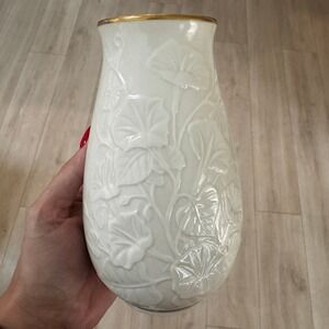 Vintage Lenox Morning Glory Floral Ceramic Vase 24k Gold Hand Painted Trim
